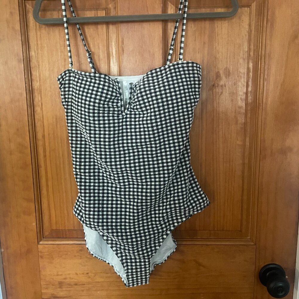 & Other Stories v-shape gingham swimsuit in black